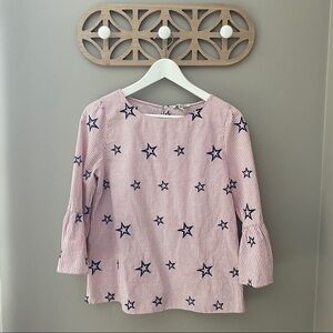 Emma & Olivia Bell Sleeve Star Embroidered Blouse Sz Medium